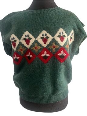 Components Susan Bristol Shetland Wool Vest Fruit Veggies XL 40 Vintage